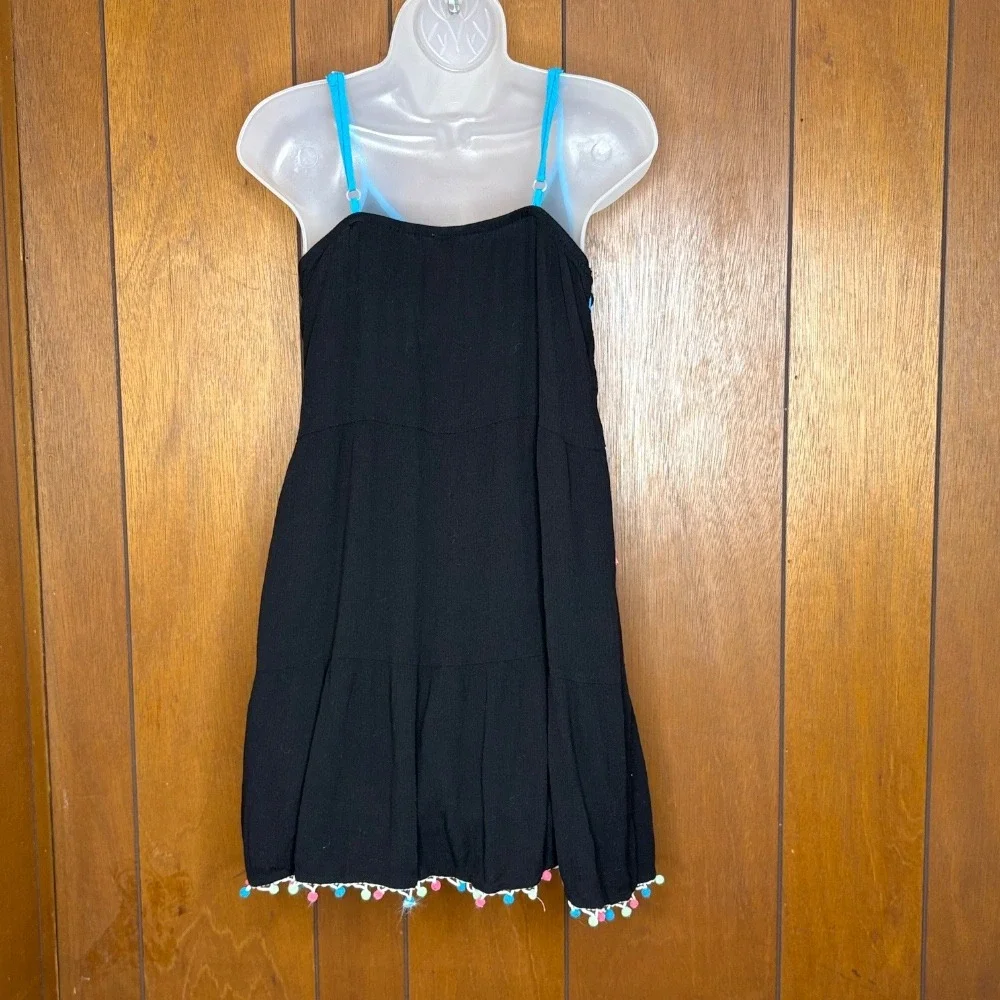 Justice Girls Dress 14 16 Black Tassel Pom‎ Pom Side Laceup Beach Coverup Boho